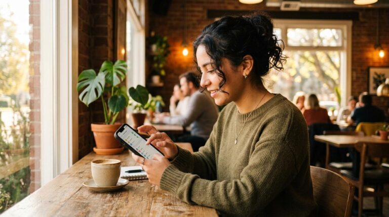 Persona ajustando la configuración de notificaciones en una app financiera desde su celular