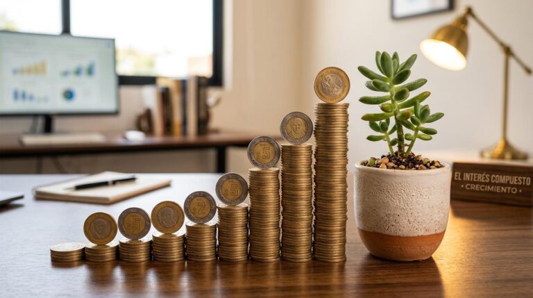Persona revisando el crecimiento de su dinero en una app de finanzas personales sobre su teléfono celular