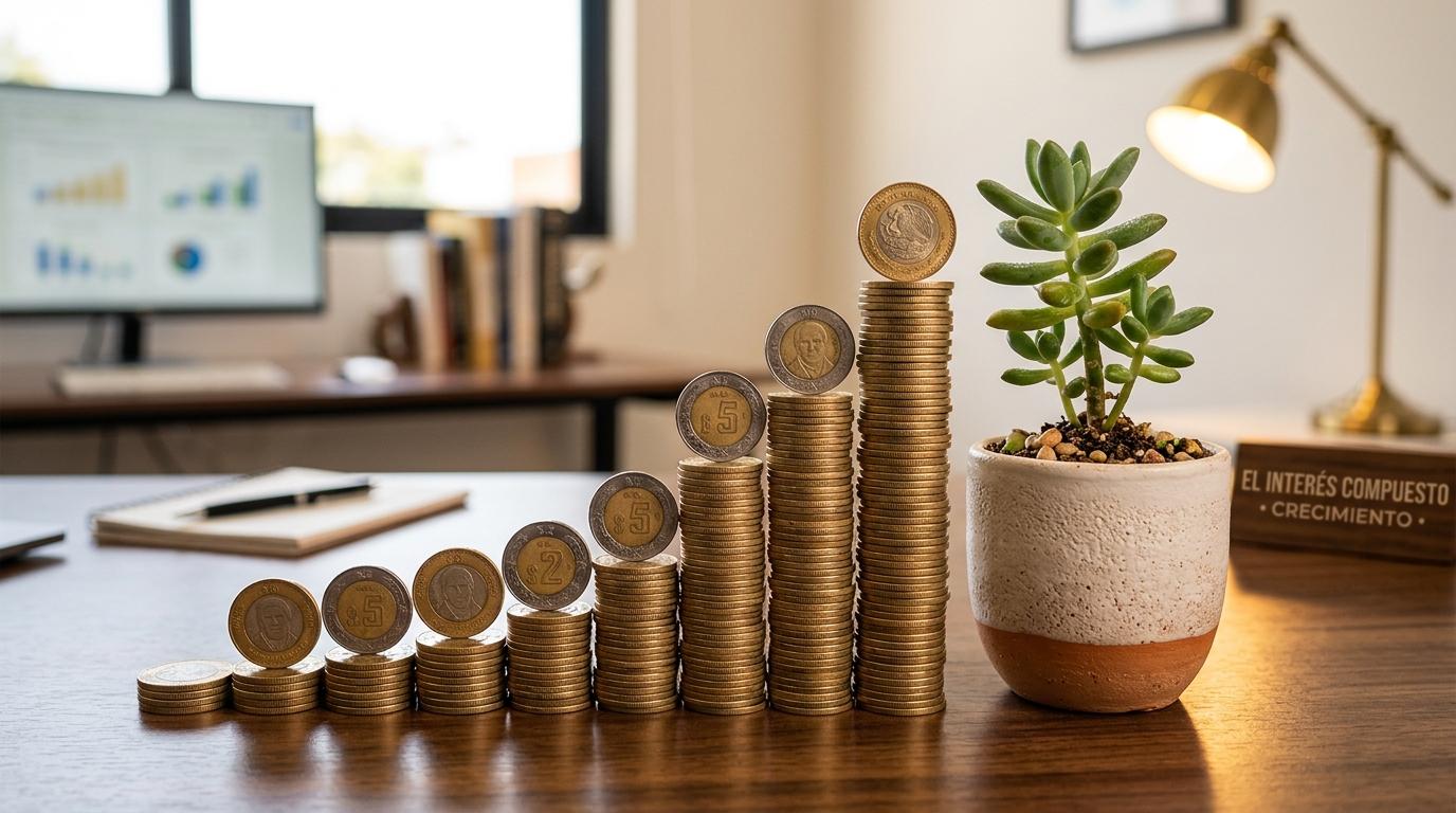 Persona revisando el crecimiento de su dinero en una app de finanzas personales sobre su teléfono celular